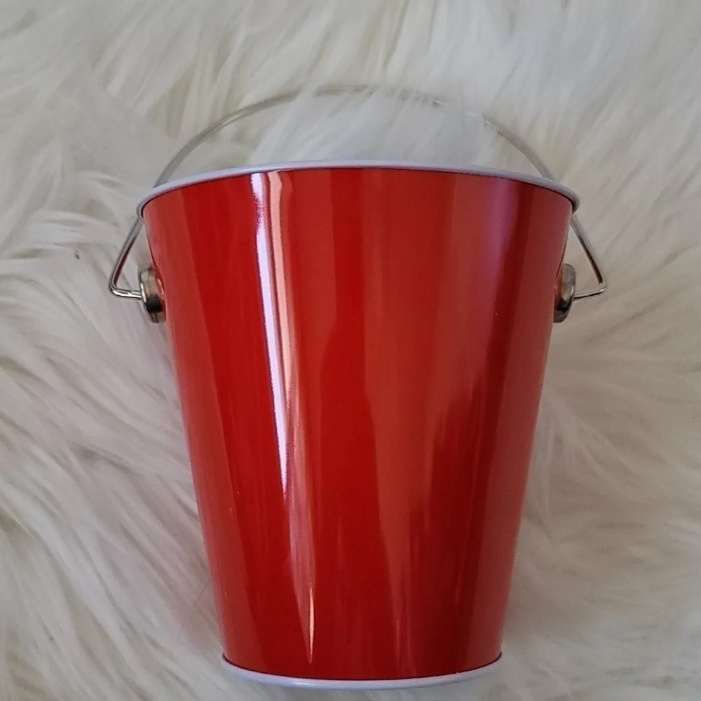 Set of 8 red tin pails with handles